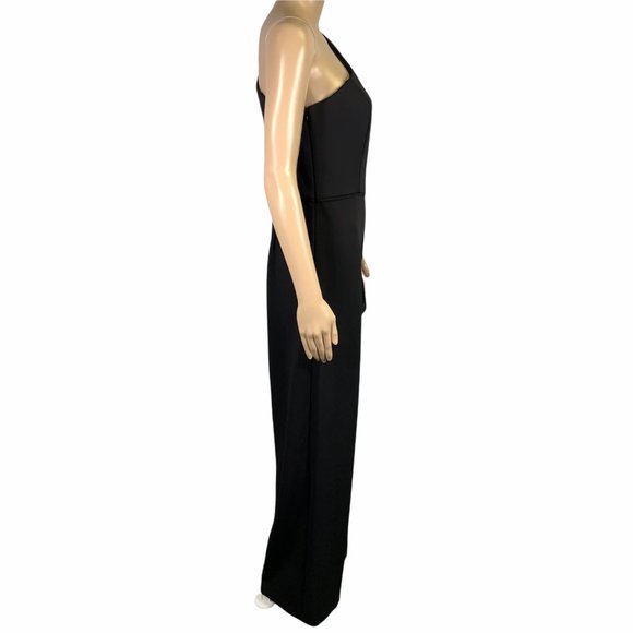 Adrianna Papell Black Formal One Shoulder Drape Sleeve Jumpsuit - Picture 5 of 16